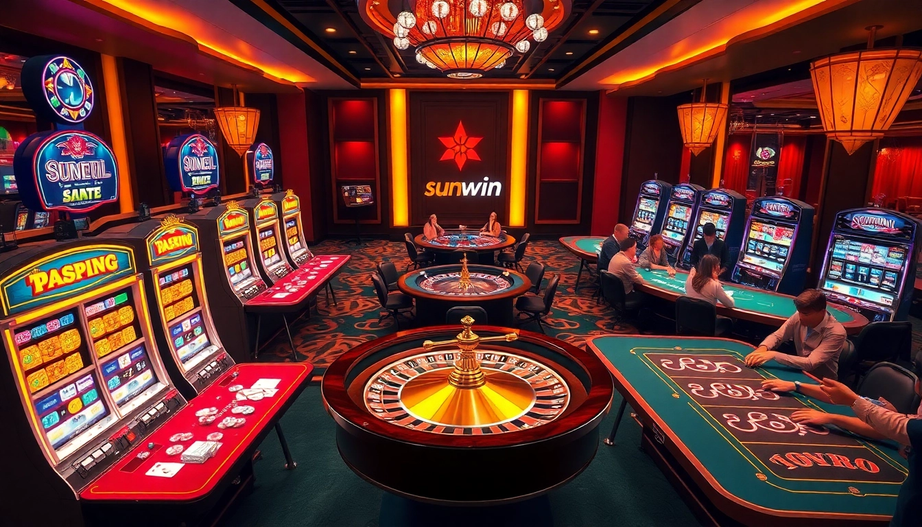 Gameplay excitement at sunwin with vibrant casino tables and slot machines.