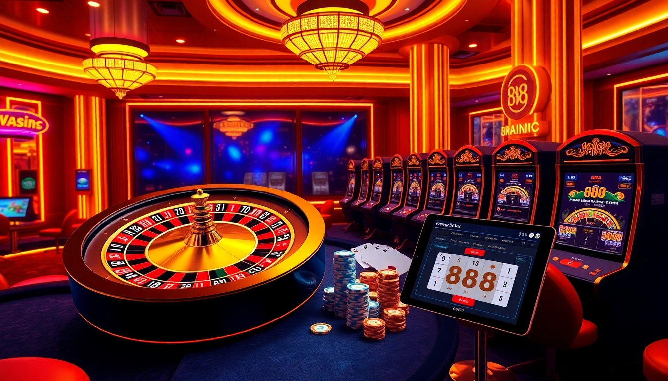 Experience exhilarating gameplay at 888vnd ATQ with vibrant casino lights and engaging online interfaces.