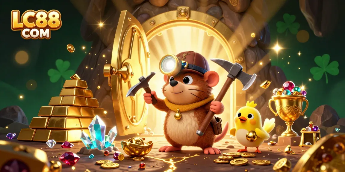 Engage in thrilling adventures at LC88 COM with vibrant gems and treasures illuminating a rich casino scene.