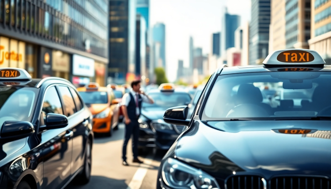 Minicabs parked in a busy urban taxi rank, highlighting welcoming drivers and modern vehicles.