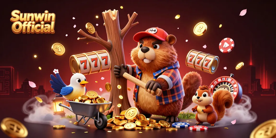 Experience Sunwin Official's rich casino scene with vibrant gaming elements and charming characters.