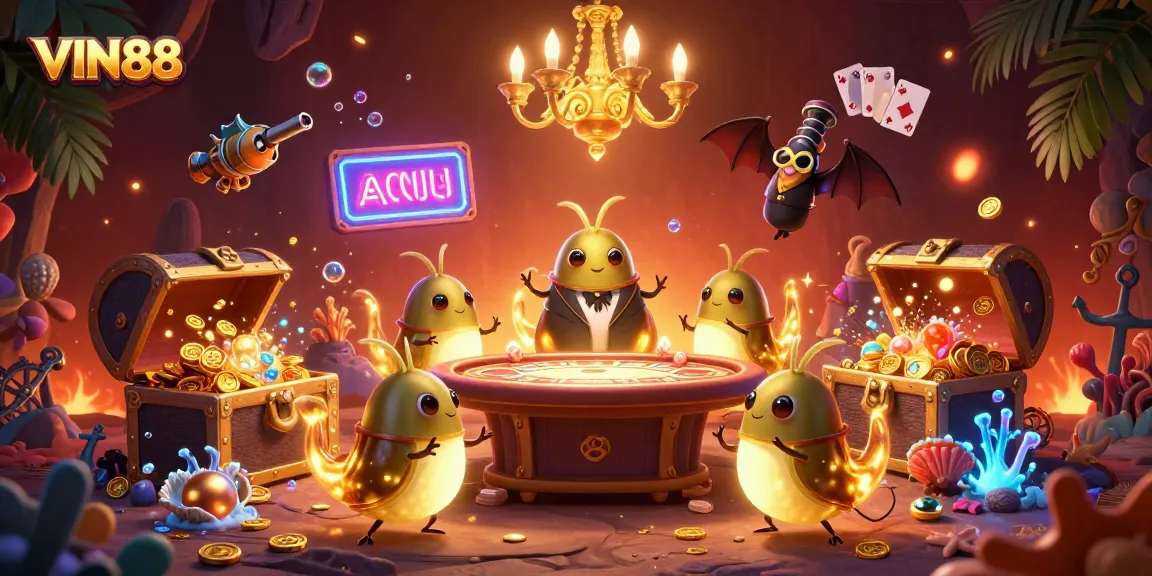 Experience thrilling gameplay at VIN88 with glowing glowworms lighting up the cave casino.